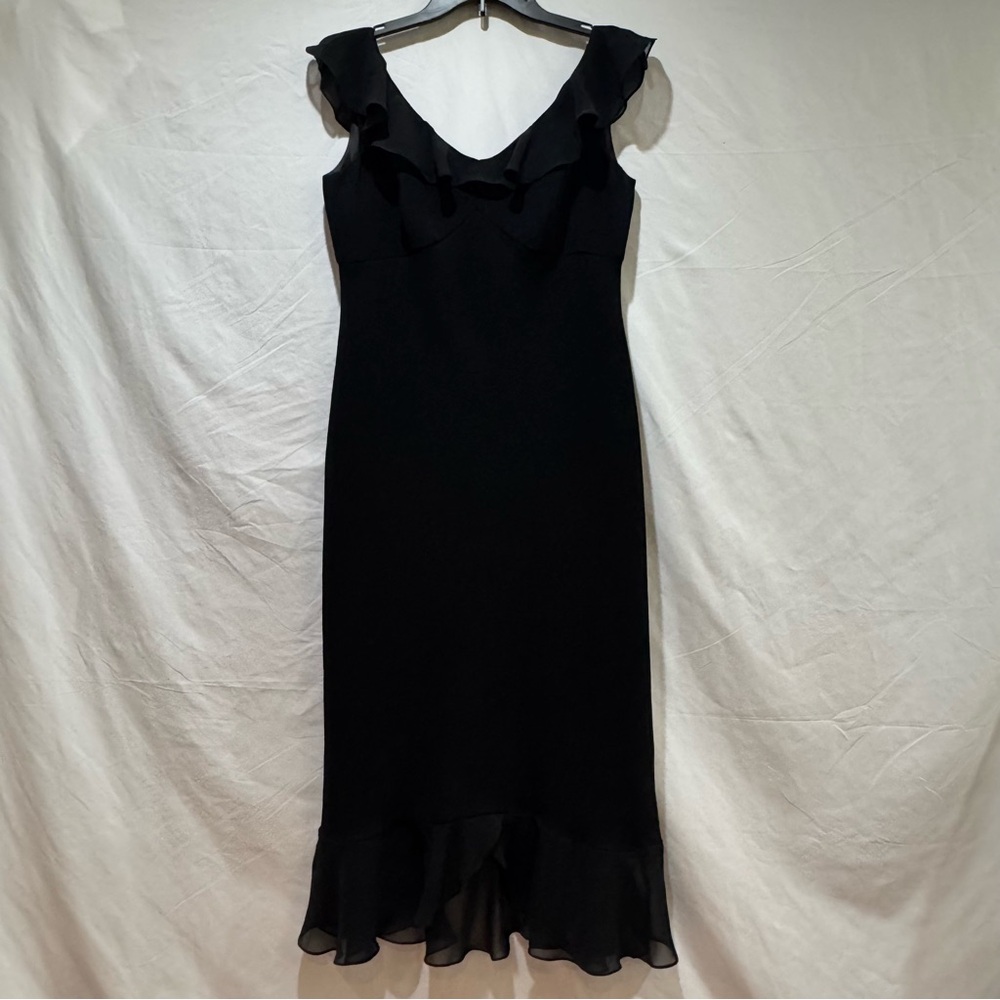 Jones Wear Black Ruffle-Trim V-Neck Midi Dress